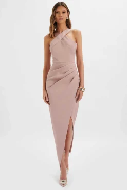 Madeline Satin Cross Front Wrap Maxi Dress In Dusty Purple<Lavish Alice Clearance