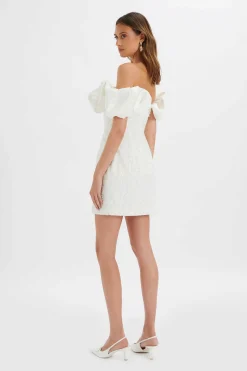 Marcia 3D Embroidered Satin Puff Mini Dress In White<Lavish Alice Store