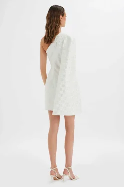 Marcy Crystal Embellished One Shoulder Cape Blazer Dress In White<Lavish Alice Sale