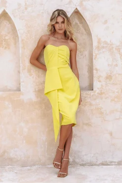 Mariella Bandeau Draped Midi Dress In Yellow<Lavish Alice Shop