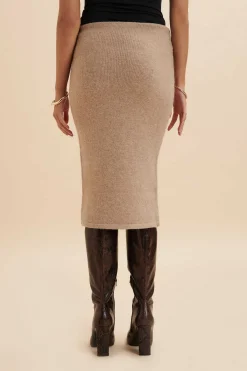Martina Knitted Cashmere Blend Midi Skirt In Beige<Lavish Alice Store