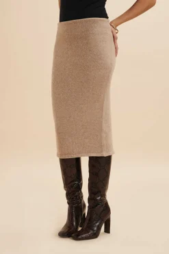 Martina Knitted Cashmere Blend Midi Skirt In Beige<Lavish Alice Store