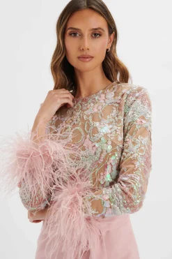 Medina Embellished Feather Cuff Mini Dress In Pink<Lavish Alice Online