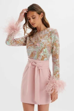 Medina Embellished Feather Cuff Mini Dress In Pink<Lavish Alice Online