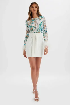 Medina Embellished Feather Cuff Mini Dress In White<Lavish Alice Cheap