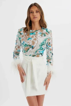 Medina Embellished Feather Cuff Mini Dress In White<Lavish Alice Cheap