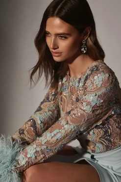 Medina Embellished Feather Cuff Mini Dress In Blue<Lavish Alice Sale