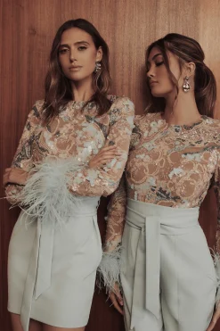 Medina Embellished Feather Cuff Mini Dress In Blue<Lavish Alice Sale