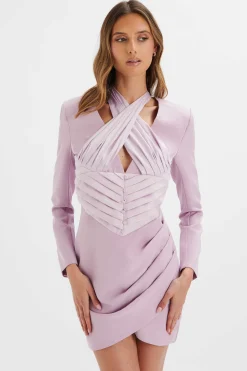 Mia Satin Mix Halterneck Blazer Dress In Lilac<Lavish Alice Outlet