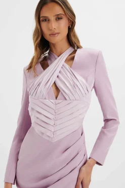 Mia Satin Mix Halterneck Blazer Dress In Lilac<Lavish Alice Outlet