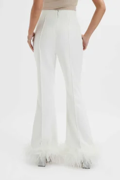 Nahla Fit & Flare Trouser With Feather Hem In White<Lavish Alice Best