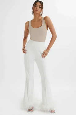 Nahla Fit & Flare Trouser With Feather Hem In White<Lavish Alice Best