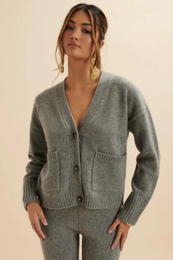 Nella Knitted Cashmere Blend Relaxed Cardigan In Grey<Lavish Alice New