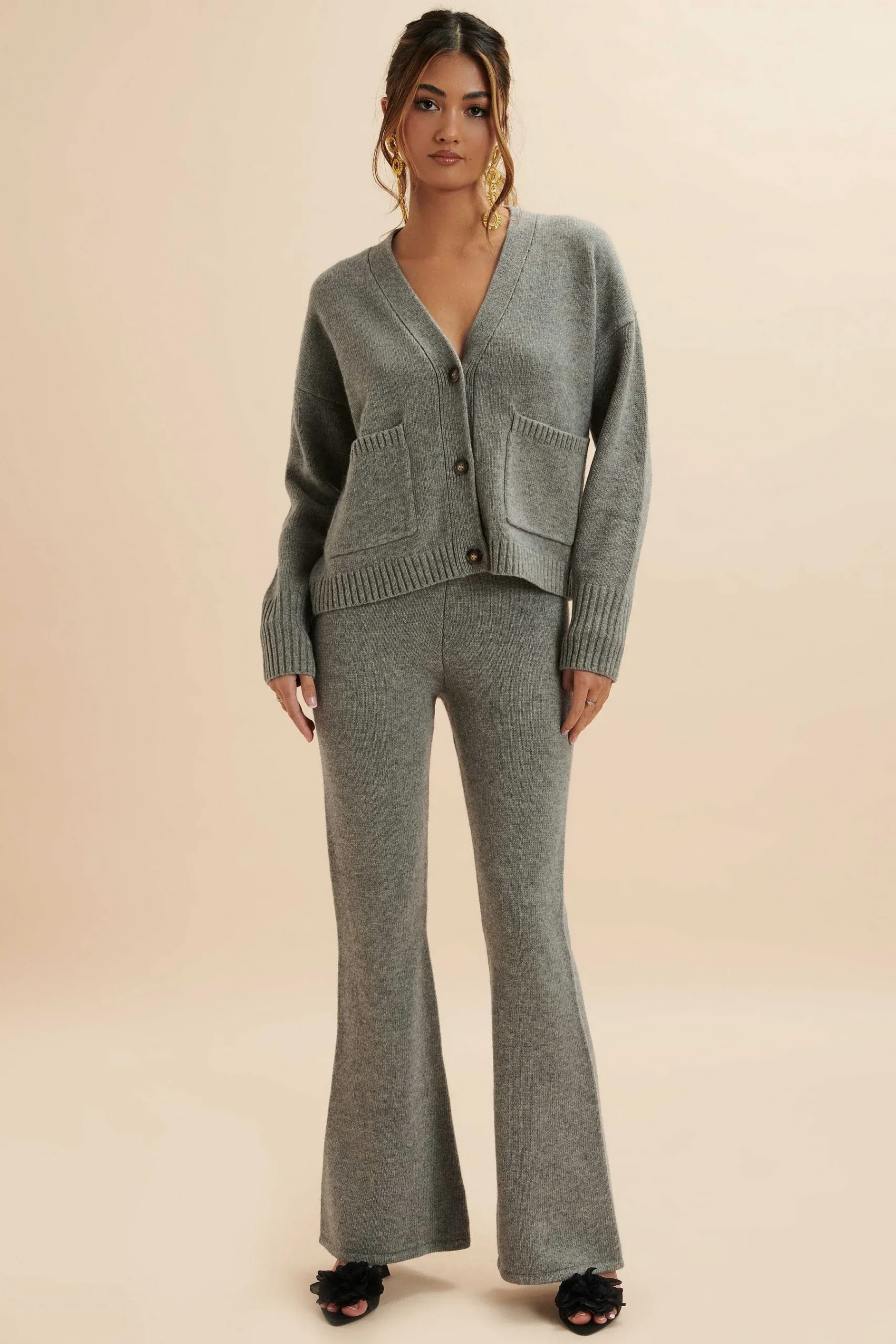 Nella Knitted Cashmere Blend Relaxed Cardigan In Grey<Lavish Alice New
