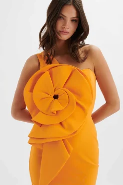 Nola 3D Statement Ruffle Midi Dress In Papaya<Lavish Alice Clearance