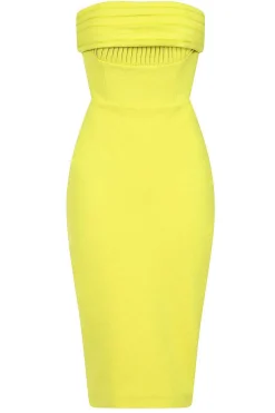 Nylah Ponte Pleated Bandeau Midi Dress In Lime<Lavish Alice Fashion