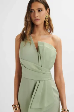 Pandora Asymmetric Oversized Statement Bow Midi Dress In Sage Green<Lavish Alice Clearance