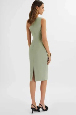 Pandora Asymmetric Oversized Statement Bow Midi Dress In Sage Green<Lavish Alice Clearance