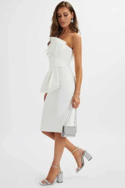 Pandora Asymmetric Oversized Statement Bow Midi Dress In White<Lavish Alice Clearance