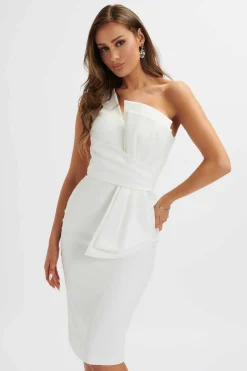 Pandora Asymmetric Oversized Statement Bow Midi Dress In White<Lavish Alice Clearance