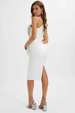 Pandora Asymmetric Oversized Statement Bow Midi Dress In White<Lavish Alice Clearance