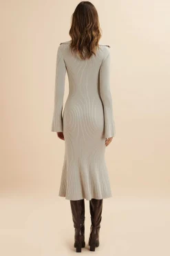 Parker Knitted Ribbed Fit & Flare Collared Dress In Stone<Lavish Alice Best Sale