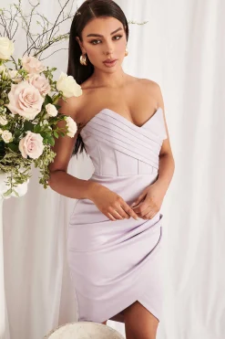 Piper Satin Pleated Corset Bandeau Midi Dress In Lilac<Lavish Alice Outlet
