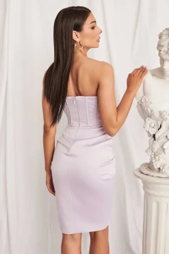 Piper Satin Pleated Corset Bandeau Midi Dress In Lilac<Lavish Alice Outlet