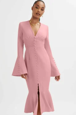 **Pre-Order** Salma Fluted Sleeve Longline Fishtail Midi Dress In Pink<Lavish Alice Discount