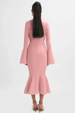 **Pre-Order** Salma Fluted Sleeve Longline Fishtail Midi Dress In Pink<Lavish Alice Discount