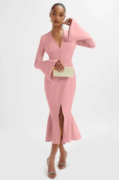 **Pre-Order** Salma Fluted Sleeve Longline Fishtail Midi Dress In Pink<Lavish Alice Discount