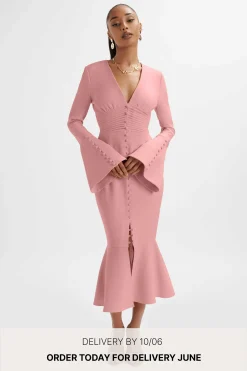 **Pre-Order** Salma Fluted Sleeve Longline Fishtail Midi Dress In Pink<Lavish Alice Discount