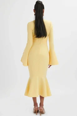 **Pre-Order** Salma Fluted Sleeve Longline Fishtail Midi Dress In Yellow<Lavish Alice Hot