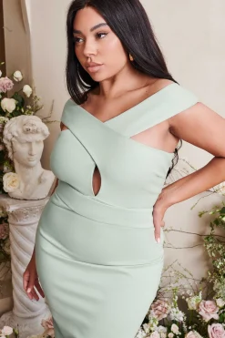 Raelynn Curve Off Shoulder Wrap Ponte Dress In Sage<Lavish Alice Cheap