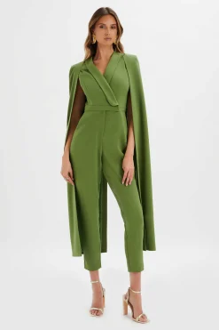 Rayna Cape Style Tailored Jumpsuit In Green<Lavish Alice Clearance