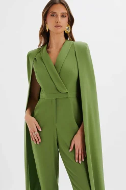 Rayna Cape Style Tailored Jumpsuit In Green<Lavish Alice Clearance