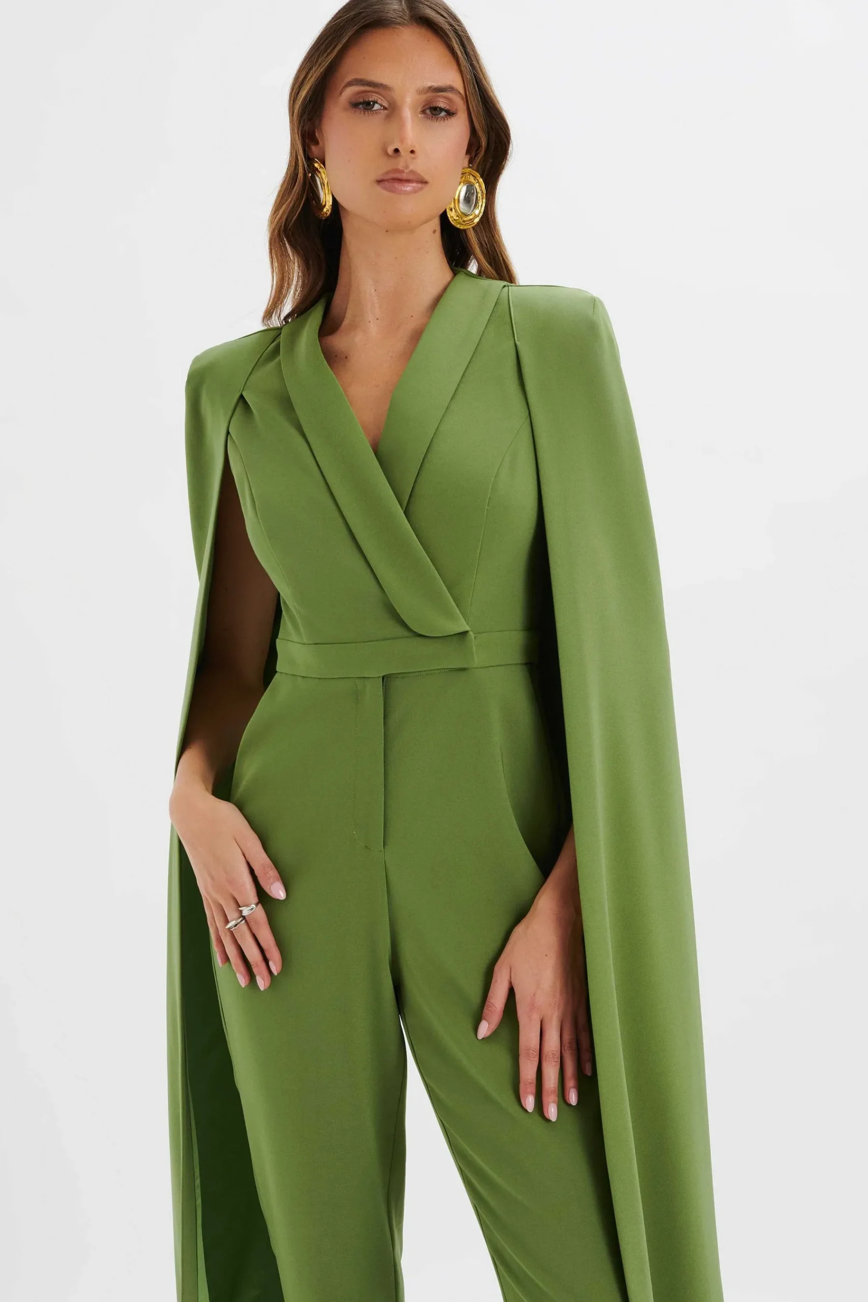 Rayna Cape Style Tailored Jumpsuit In Green<Lavish Alice Clearance