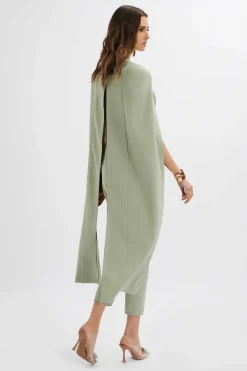 Rayna Longline Cape Tailored Jumpsuit In Sage Green<Lavish Alice Fashion
