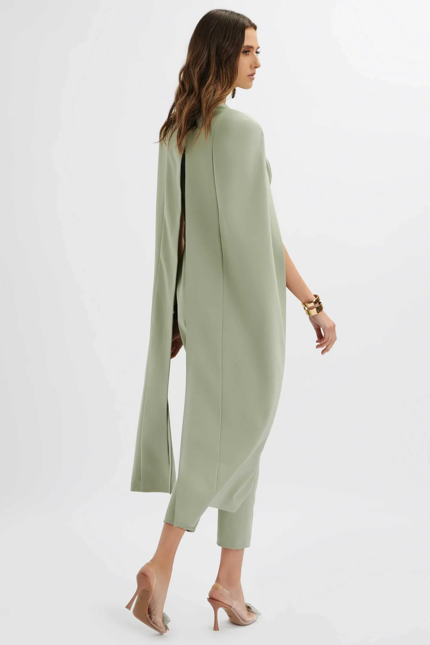 Rayna Longline Cape Tailored Jumpsuit In Sage Green<Lavish Alice Fashion