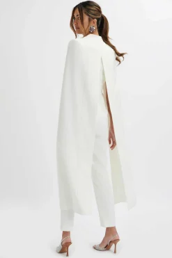 Rayna Longline Cape Tailored Jumpsuit In White<Lavish Alice Store