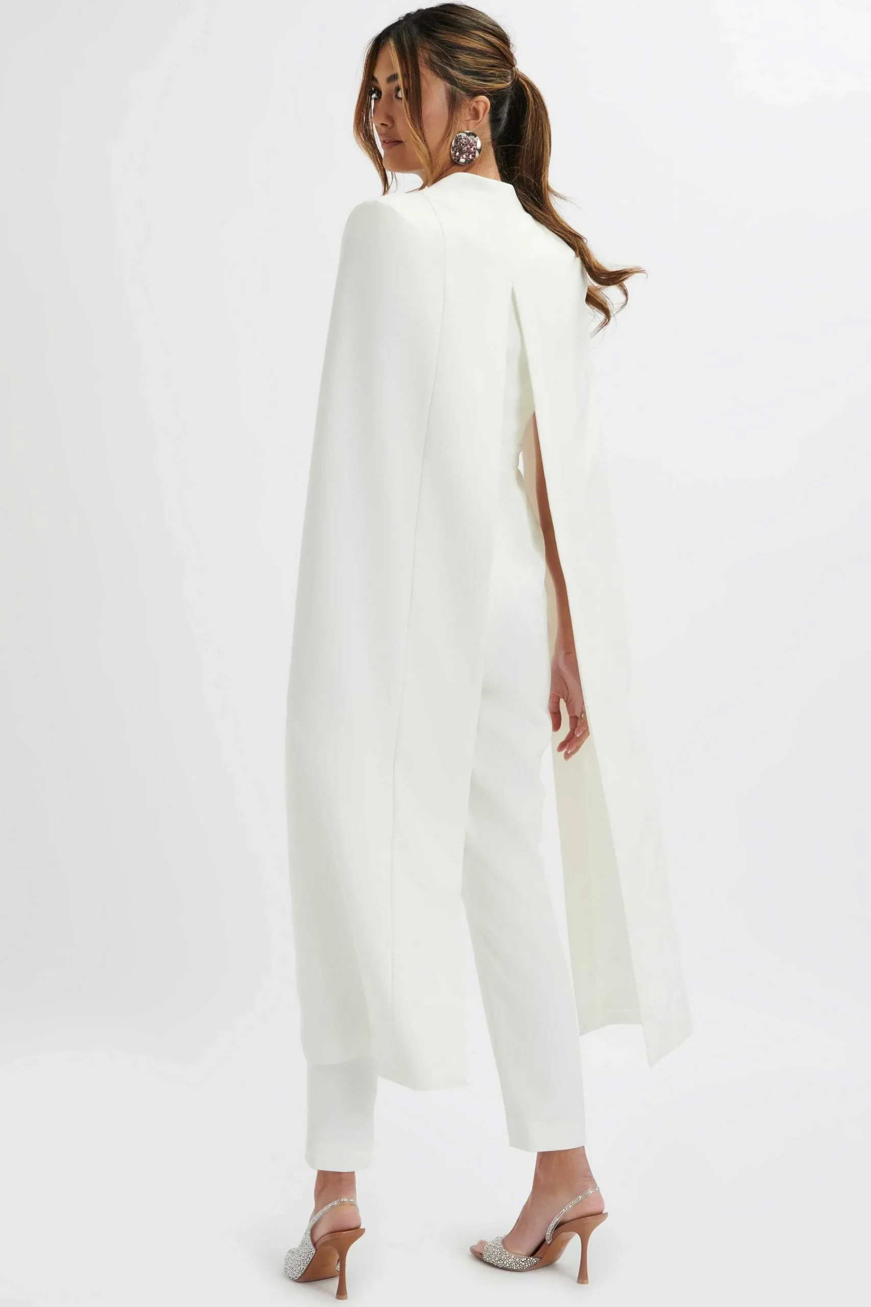 Rayna Longline Cape Tailored Jumpsuit In White<Lavish Alice Store