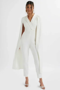Rayna Longline Cape Tailored Jumpsuit In White<Lavish Alice Store