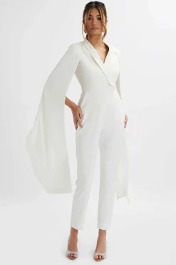 Rayna Longline Cape Tailored Jumpsuit In White<Lavish Alice Store