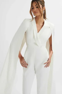 Rayna Longline Cape Tailored Jumpsuit In White<Lavish Alice Store