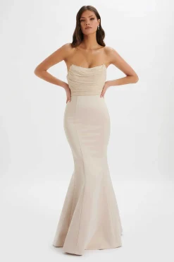 Renata Bonded Satin Corset Maxi Dress In Champagne<Lavish Alice Store