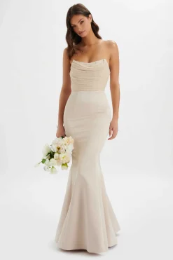 Renata Bonded Satin Corset Maxi Dress In Champagne<Lavish Alice Store