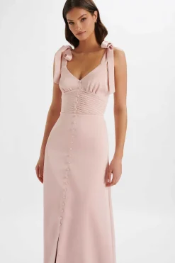 Reve Satin Tie Shoulder Maxi Dress In Pink<Lavish Alice Shop
