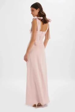 Reve Satin Tie Shoulder Maxi Dress In Pink<Lavish Alice Shop