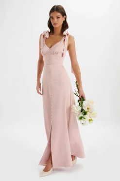 Reve Satin Tie Shoulder Maxi Dress In Pink<Lavish Alice Shop