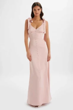 Reve Satin Tie Shoulder Maxi Dress In Pink<Lavish Alice Shop